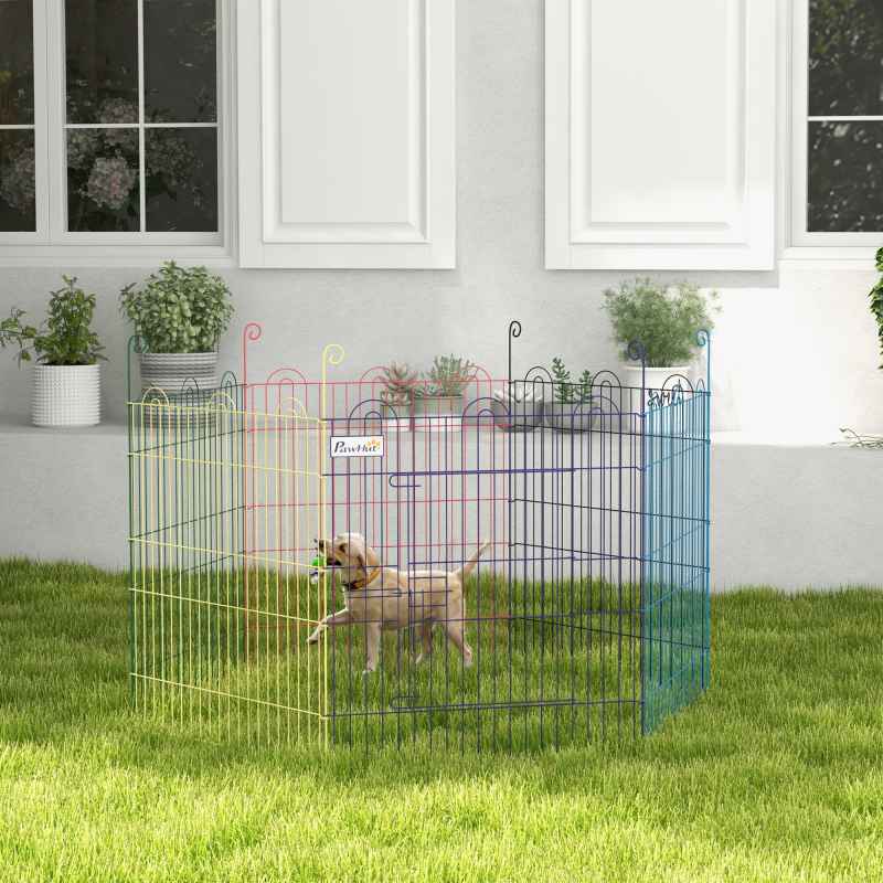PawHut Dog Playpen, Puppy Pen, Metal Rabbit Run, Pet Crate Fence w/ Door, for Indoors and Outdoors, 60H x 120cm