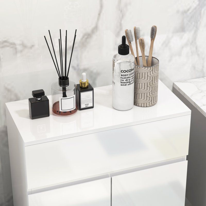 kleankin High Gloss Bathroom Cabinet, Free Standing Storage Cupboard with Drawer and Adjustable Shelf, White