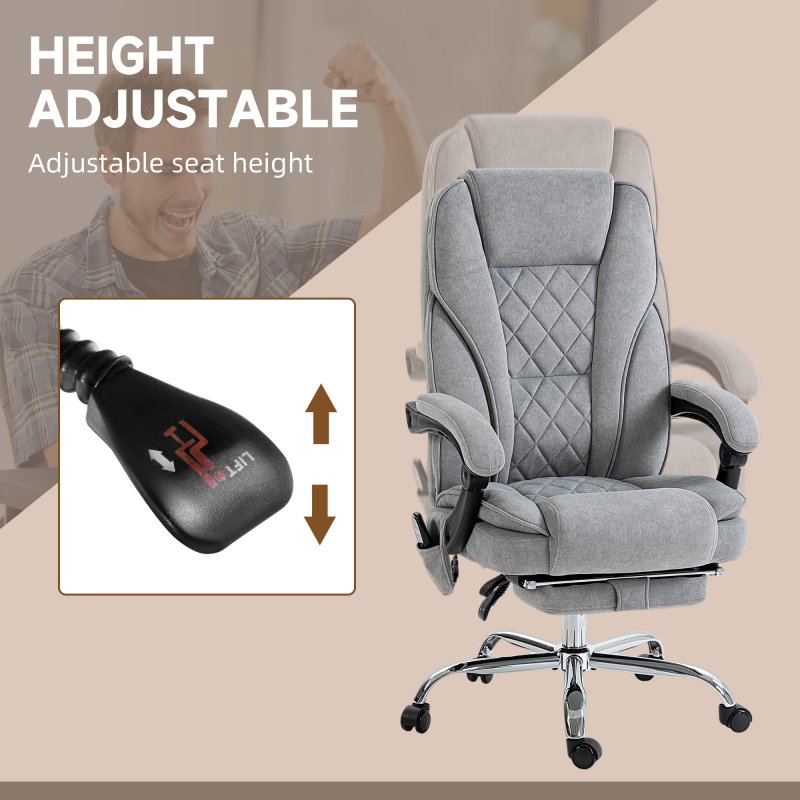 Vinsetto Massage Office Chair with 6 Point Massage and Heat, Desk Chair with Footrest, Reclining Backrest, Swivel Wheels, Adjustable Height, Grey