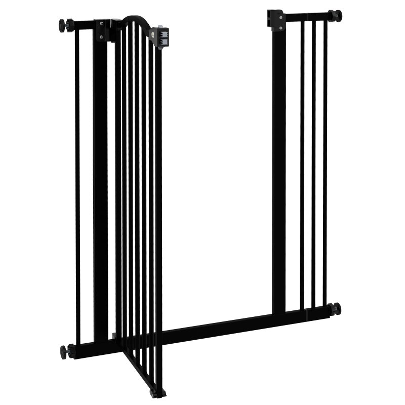 PawHut Pressure Fit Dog Stair Gate No Drilling Safety Gate Auto Close for Doorways, Hallways, 74-87cm Adjustable, 94cm Tall, Black