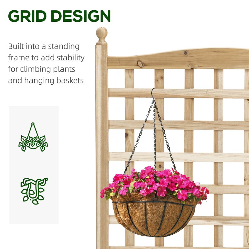 Outsunny Garden Planters with Trellis for Climbing Vines, Wooden Raised Beds for Garden, Free Standing Flower Pot, Indoor Outdoor Display Rack, 64 x 28 x 120 cm, Natural