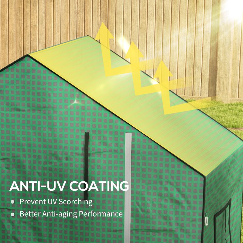 Outsunny Walk-in Greenhouse Cover Replacement with Roll-up Door and Mesh Windows, Reinforced PE Hot House Cover, COVER ONLY, 140 x 73 x 190cm, Green