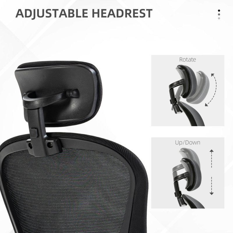 Vinsetto High Back Office Chair, Mesh Computer Desk Chair with Rotatable Headrest, 4D Lumbar Support, Flip-up Arm, Adjustable Height, Black