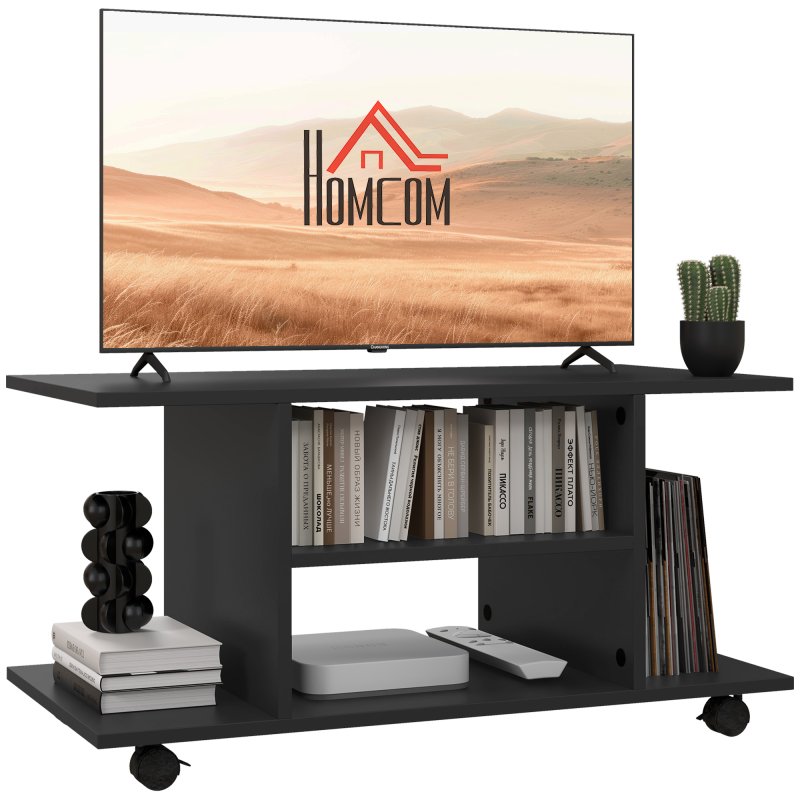 HOMCOM Modern TV Cabinet Stand Storage Shelves Table Mobile Bedroom Furniture Bookshelf Bookcase 