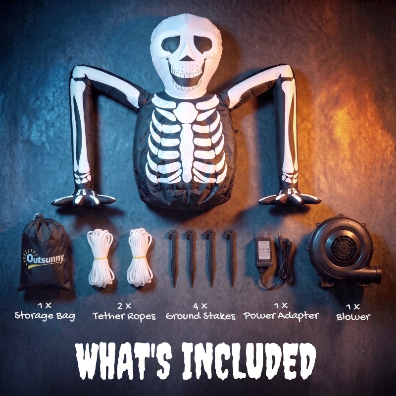Outsunny 140 cm Inflatable Ground Crawling Skeleton, Scary Halloween Decoration, Blow Up Decoration with Built-in LED Lights for Garden Indoor Outdoor Decor