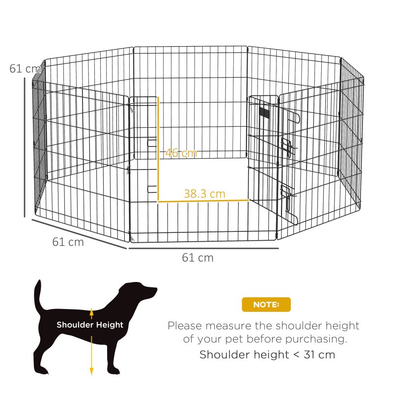 PawHut Eight-Panel Dog Playpen Puppy Pen Rabbits, Guinea Metal Crate, Pet Cage, Run Indoor, Outdoor, 61 x 61cm