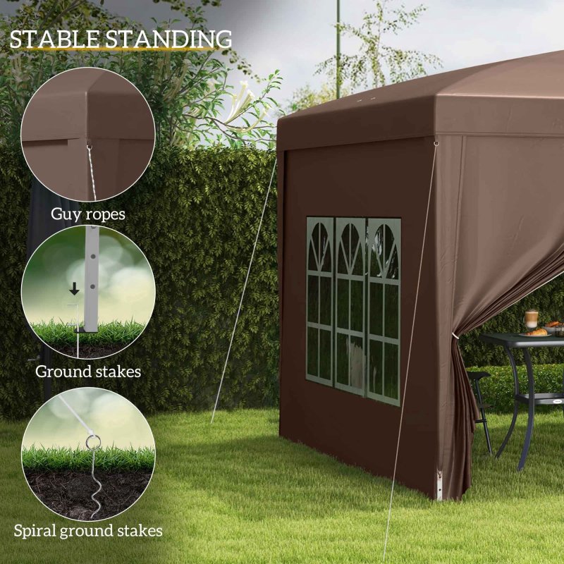 Outsunny 3 x 3 Meters Pop Up Water Resistant Gazebo Wedding Camping Party Tent Canopy Marquee with Carry Bag and 2 Windows, Coffee