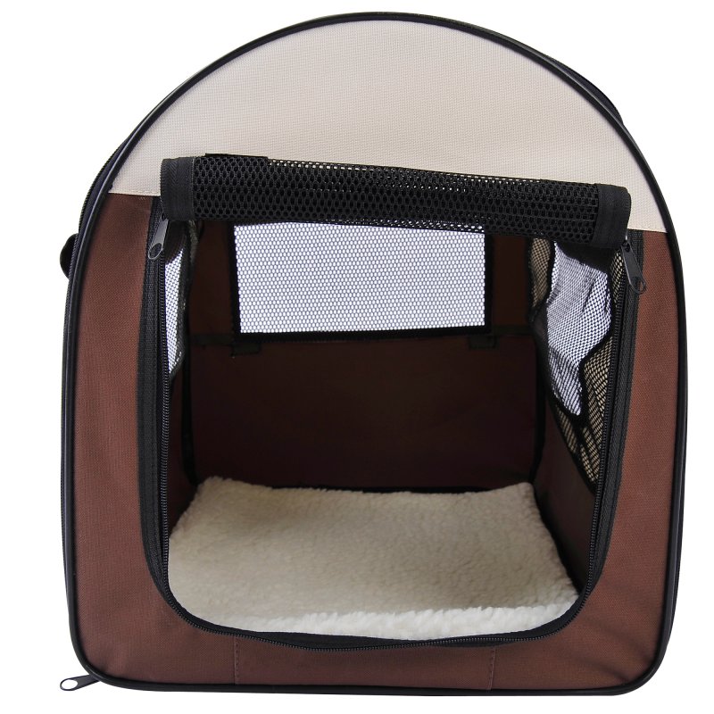 PawHut Foldable Pet Carrier for Miniature Dogs, Portable Cat Carrier Bag Soft Side Fabric Dog Crate with Removable Mat, Breathable Mesh, Ground Stakes, 46L x 36W x 41H cm - Brown