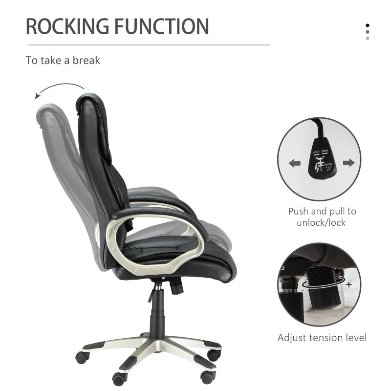 HOMCOM High Back Computer Office Chair Faux Leather Swivel Desk Chair with Adjustable Height Rocking Function