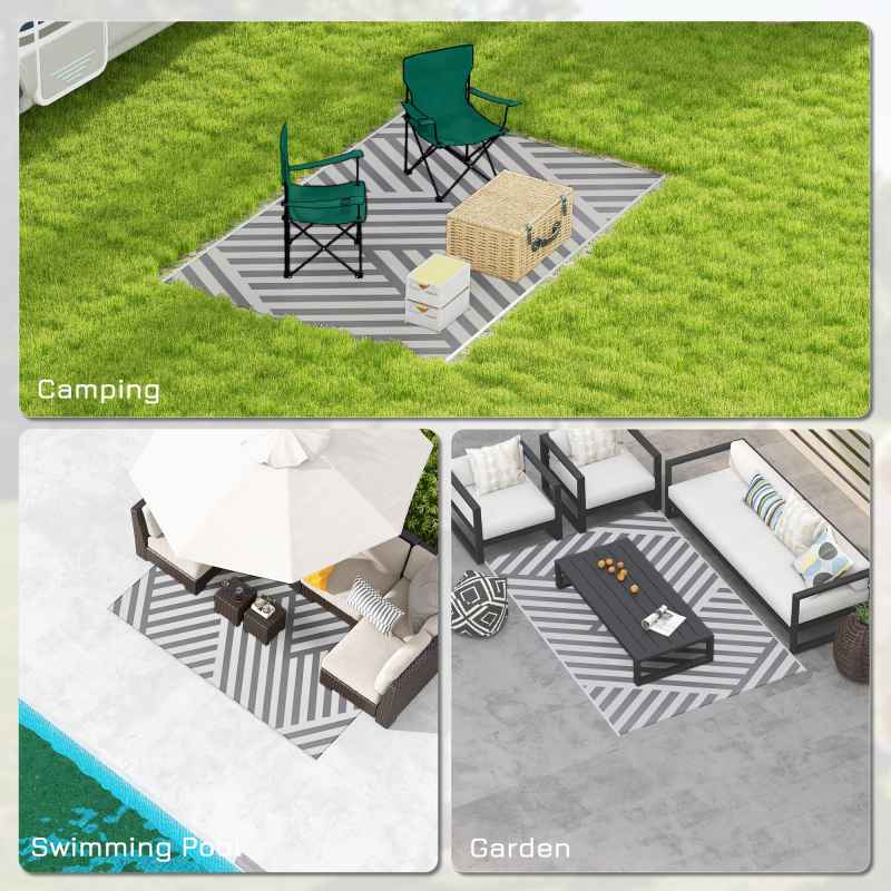 Outsunny Reversible Outdoor Rug with Carry Bag, Waterproof Plastic Straw Mat for Garden, Deck, RV, Picnic, Beach, Camping, 182 x 274cm, Grey and Cream