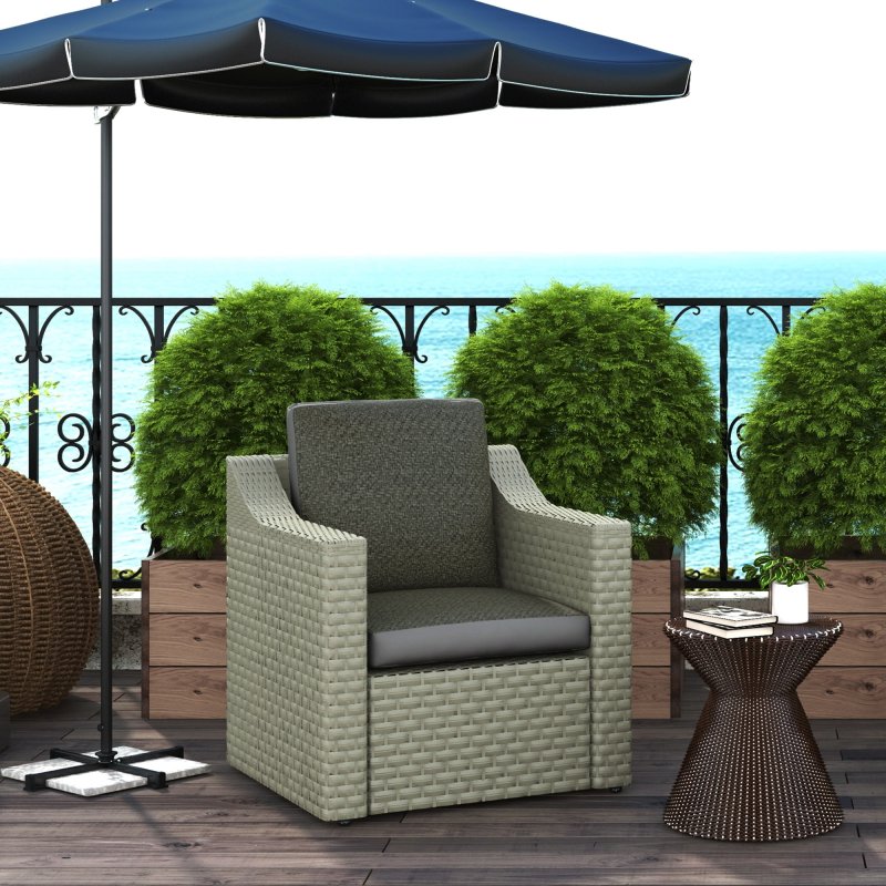 Outsunny 2 Pieces Outdoor Seat Cushions with Backrest, Fabric and PE Rattan Cover, Water Repellent Seat Pads for Chair, Swing, Sofa, Grey