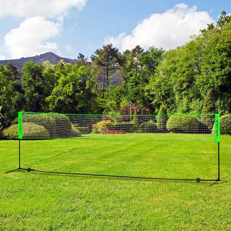 SPORTNOW 5M Portable Badminton Set, Height Adjustable Tennis Volleyball Net with 3 Shuttlecocks, 4 Rackets and with Carry Bag, Multi-Sports Badminton Net for Indoor Outdoor, Garden, Beach Games