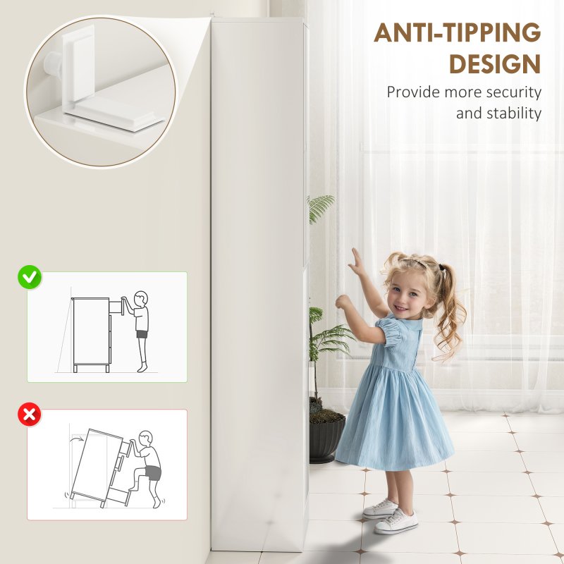 kleankin Tall Mirrored Bathroom Cabinet, Bathroom Storage Cupboard, Floor Standing Tallboy Unit with Adjustable Shelf, High Gloss White