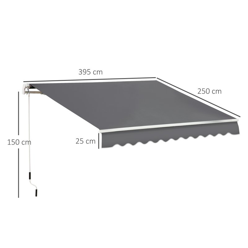 Outsunny 4x2.5m Retractable Manual Awning Window Door Sun Shade Canopy with Fittings and Crank Handle