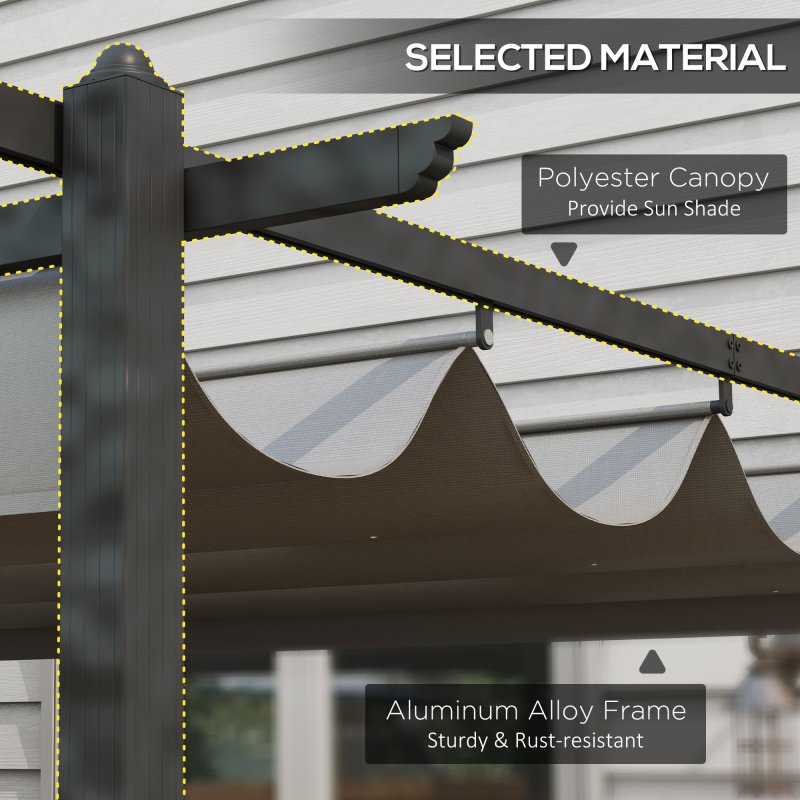 Outsunny 4 x 3(m) Aluminium Outdoor Pergola with Retractable Roof, Outdoor Gazebo Canopy Shelter with Grommet Holes for Garden, Patio, Lawn, Grey