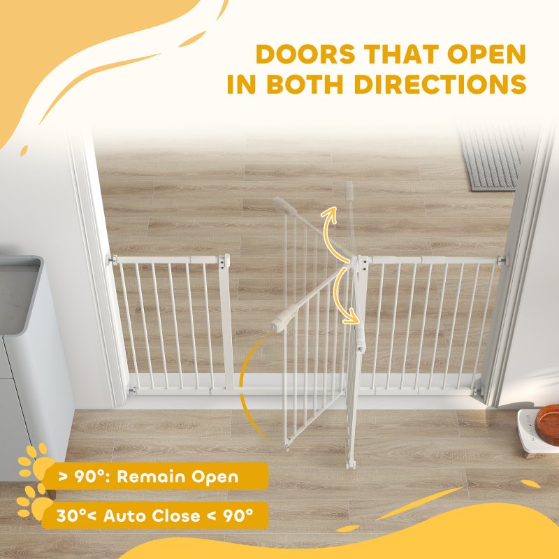 PawHut Dog Gate Stair Gate Pressure Fit Pets Barrier Auto Close for Doorway Hallway, 74-148cm Wide Adjustable, White