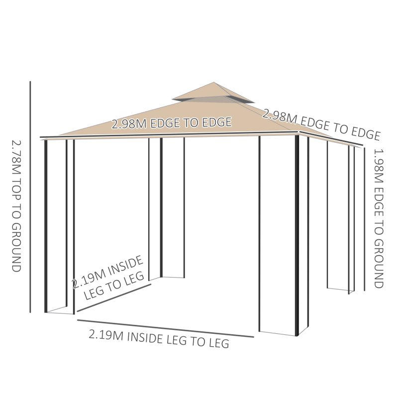 Outsunny 3 m x 3 m Garden Gazebo, Double Roof Outdoor Gazebo Canopy Shelter with Netting, Solid Steel Frame for Garden, Lawn, Backyard and Deck