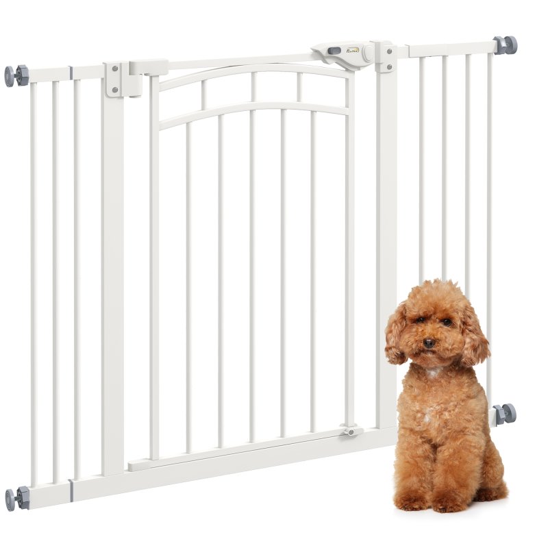 PawHut Dog Stair Gate, Pressure Fit Dog Safety Gate with Automatic Closing System, Double Locking, for Stairs, Doors, Hallways, House, 74-100cm Width, White