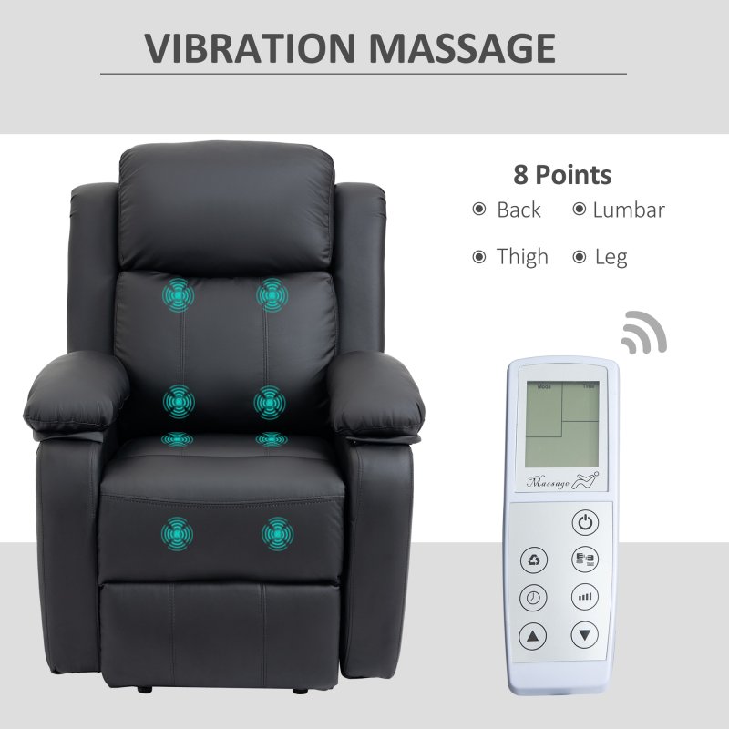 HOMCOM Riser and Recliner Chair with Massage, Power Lift Recliner Chair for Elderly with Remote Control, Extended Footrest, Dual Side Pockets, Overstuffed Electric Reclining Armchair, Black