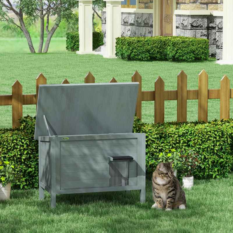PawHut Outdoor Cat House, Feral Insulate Wooden Kitten House with Removable Floor, Water-Resistant Openable Roof, 85 x 50 x 68.5cm - Charcoal Grey