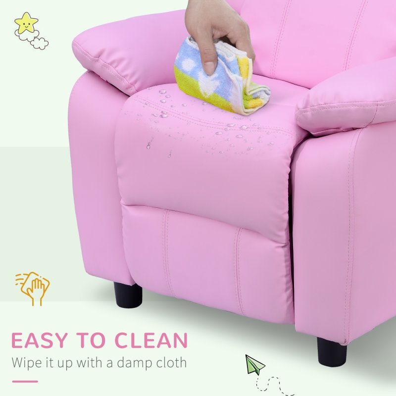 HOMCOM Kids Sofa Armchair Toddler Recliner Children's Chair Lounger Games Chair  PU Leather w/ Storage  (Pink)