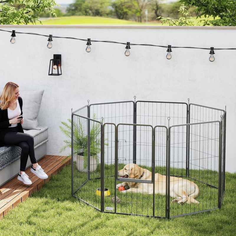 PawHut Dog Pen, 8 Panel Puppy Pen, Steel Dog Playpen, for Large Breeds, 100cm Tall, Black