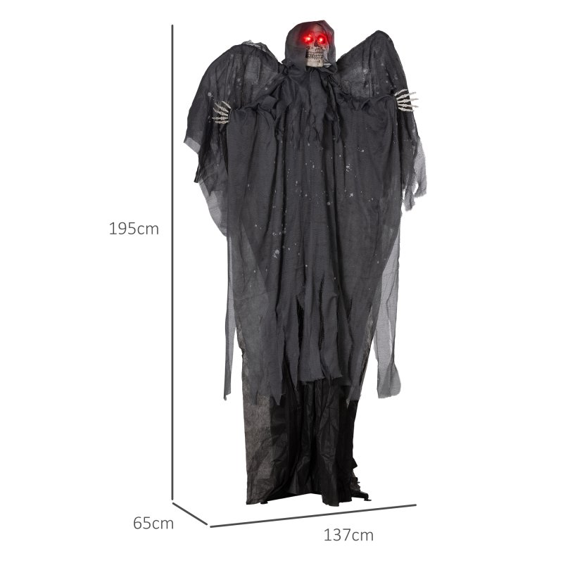 HOMCOM 195cm Winged Grim Reaper Outdoor Halloween Decoration, Halloween Animatronic with Sound Activated, Light Up Eyes, Sound Effects, Animated Prop for Haunted House