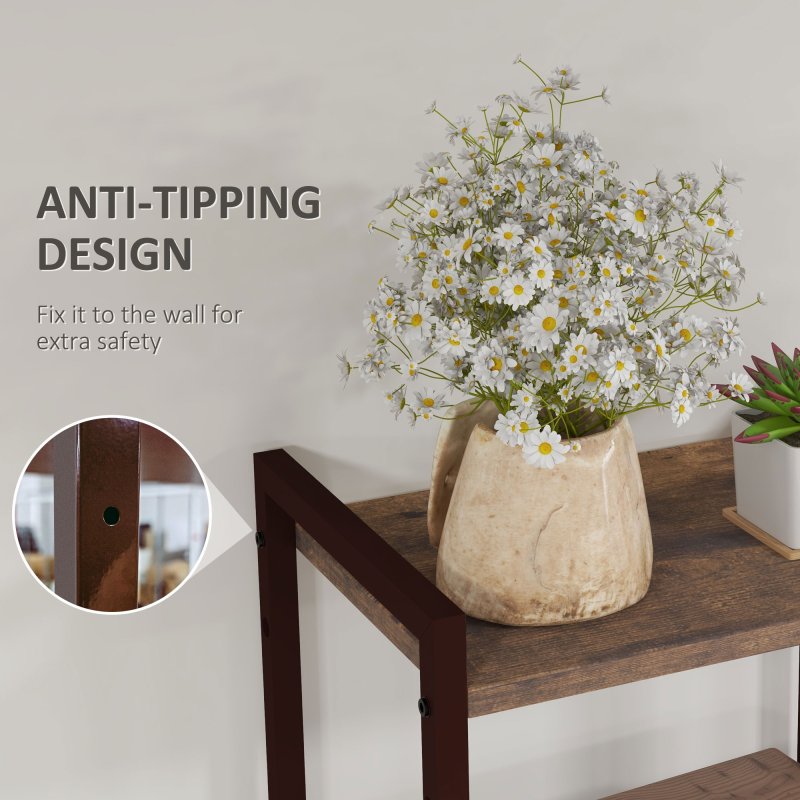 HOMCOM Industrial Bookshelf, Slim Storage Shelf with 2 Fabric Drawers and 4-tier Shelving Unit, Narrow Display Rack for Living Room, Home Office, Rustic Brown