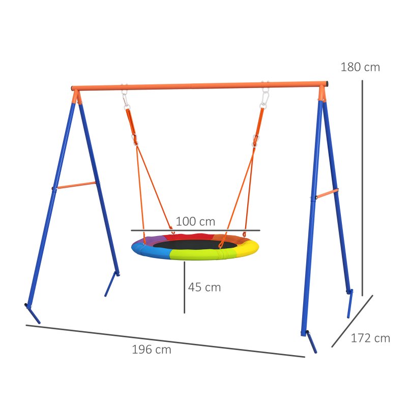 Outsunny Kids Swing Set, Garden Nest Swing with A-Frame Structure,for Outdoor Use - Multicoloured