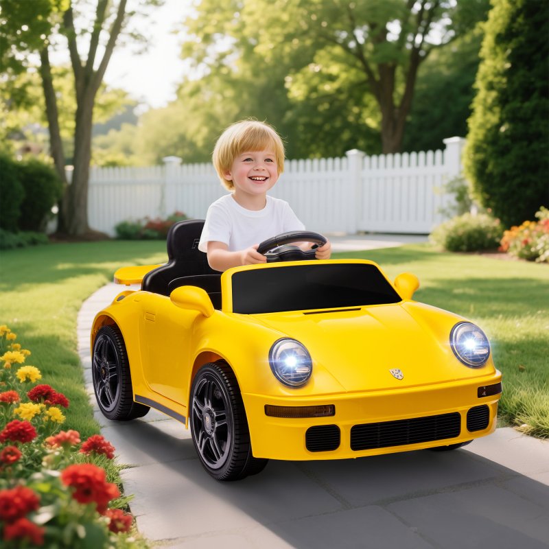 AIYAPLAY Licensed RUF CTR 2017 Electric Car for Kids, Ride On Car 12V Battery Powered Kids Electric Vehicle with Remote Control, Soft Start, MP3 Player, LED Lights, Horn, Yellow