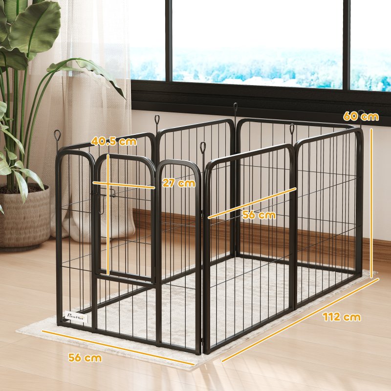 PawHut Dog Pen, 6 Panel Puppy Pen, Steel Dog Playpen, for Small Breeds, 60cm Tall, Black