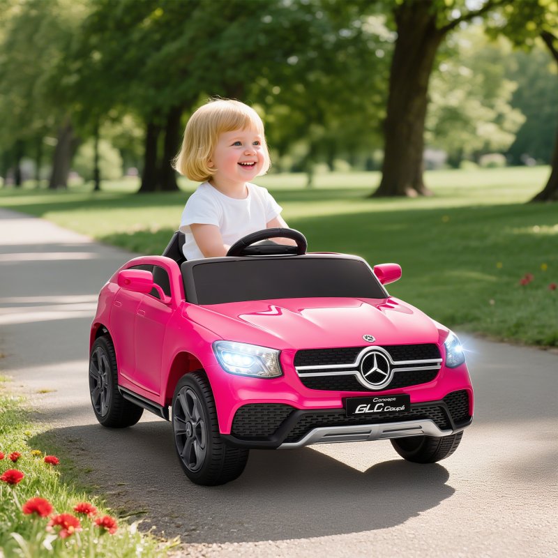 AIYAPLAY Mercedes-Benz GLC Coupe Licensed Kids Ride on Car, 12V Battery Powered Kids Electric Car with Remote Control, Soft Start, LED Light, Music, MP3, 3 Speed, for 3-6 Years, Pink