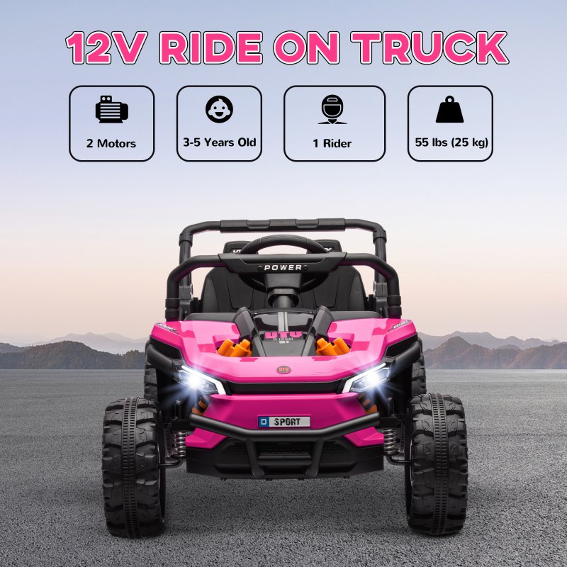 AIYAPLAY Kids Ride on Car, 12V Battery Powered Electric Truck with Remote Control, 4 Suspension Wheels, Horn, Lights, Music, USB, for Ages 3-5 Years, Pink