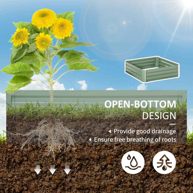 Outsunny Set of 2 291L Raised Garden Bed, Elevated Planter Box with Galvanised Steel Frame for Growing Flowers, Herbs, 100 x 100 x 30 cm, Green