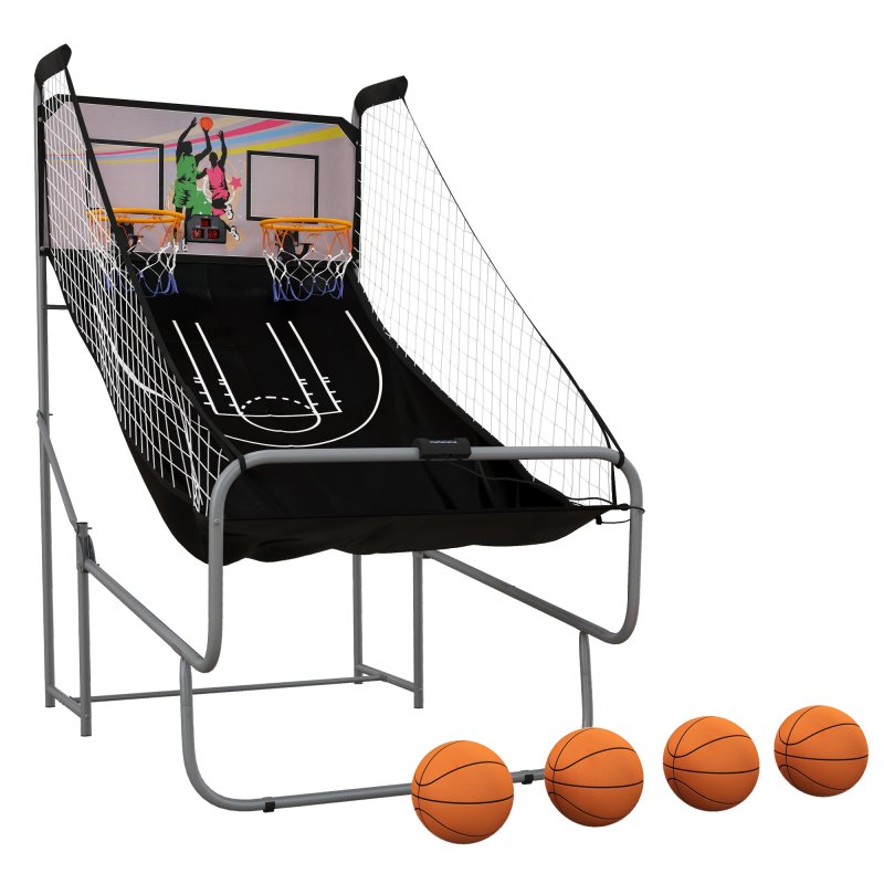 SPORTNOW Double-Shot Basketball Arcade Game, Foldable Indoor Basketball Game with 8 Modes, Electronic Scoreboard, Sound Effects, 4 Basketballs