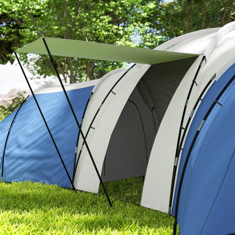 Outsunny 6-9 Man Large Tunnel Tent with 3 Bedroom, Living Area and Porch, 2000mm Waterproof Camping Tent, Portable with Bag, for Fishing Hiking Festival, Blue