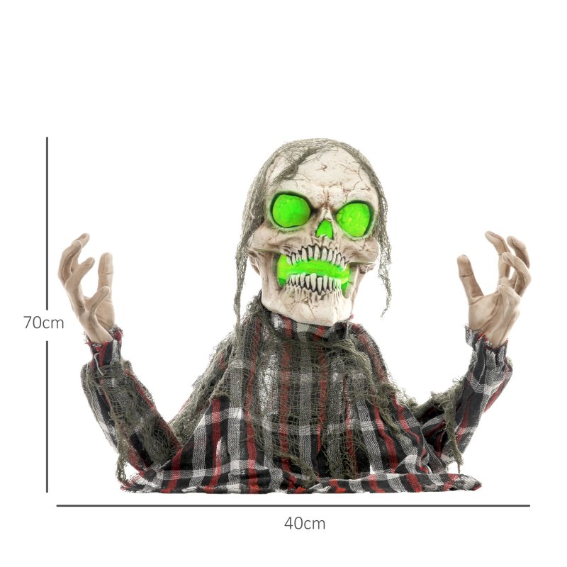 HOMCOM 70cm Groundbreaker Skeleton Outdoor Halloween Decoration, Halloween Animatronic with Sound Activated, Light Up Eyes, Sound Effects, Animated Prop for Haunted House
