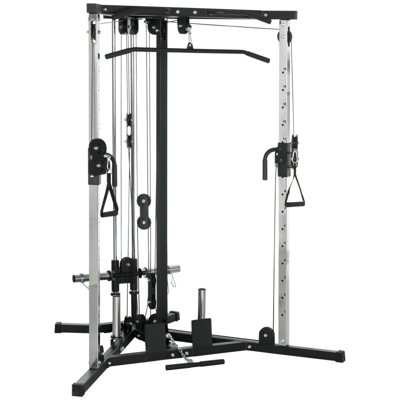 SPORTNOW Home Gym Machine, Multifunctional Gym Equipment with High and Low Pulleys, Pull Up Bar, 15-Position Adjustable Strength Training Workout Station for Full Body Fitness
