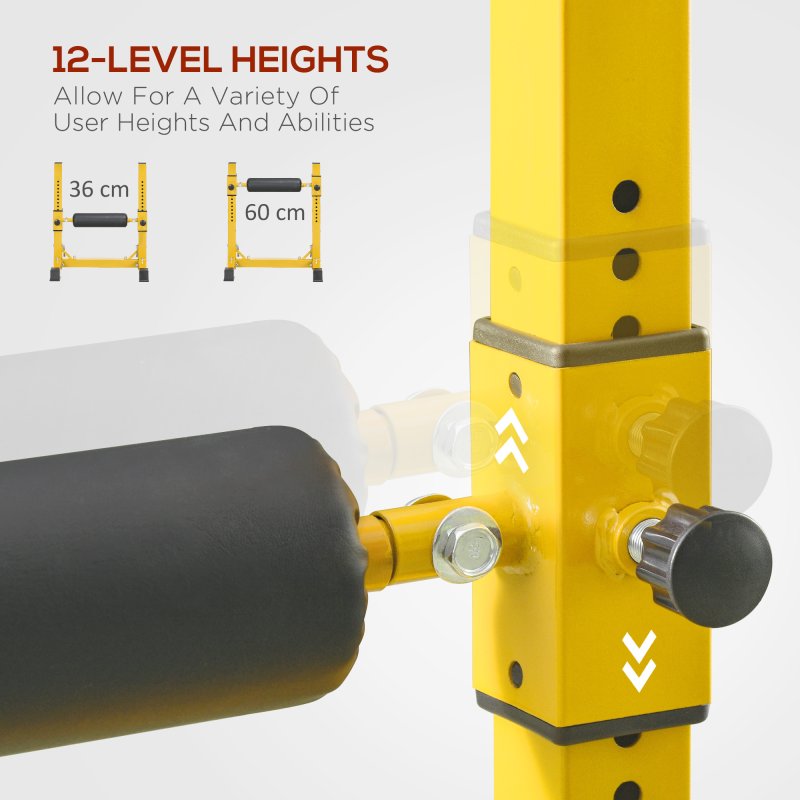 SPORTNOW Bulgarian Split Squat Stand, 12-Level Adjustable Single Leg Squat Machine with Foam Roller and Anti-Slip Pads for Lower Body Strength Training, Yellow