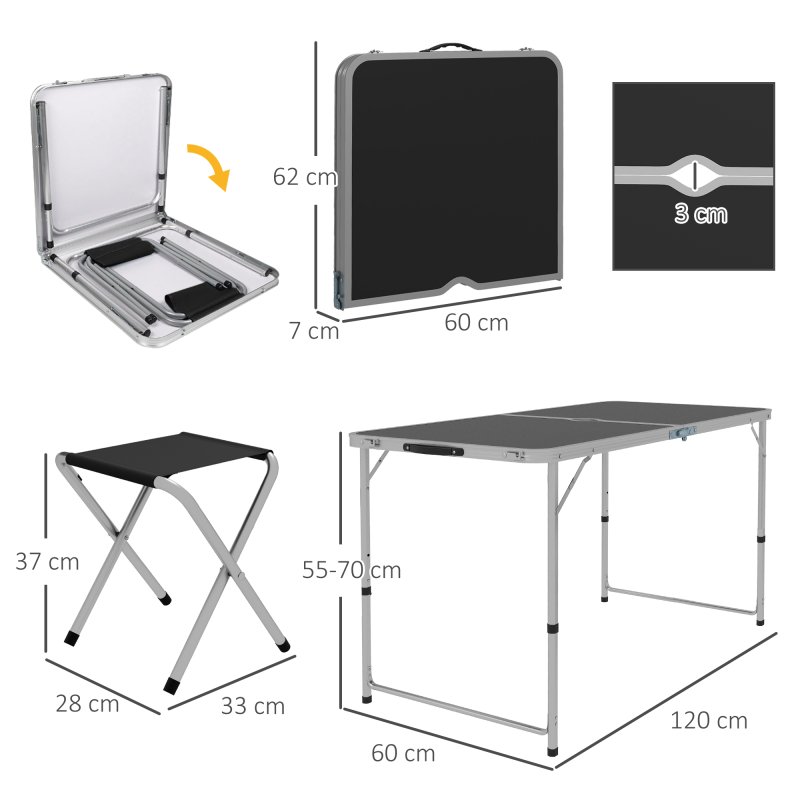 Outsunny 4ft Folding Picnic Table and Chairs, Portable Camping Table and Chairs Outdoor Indoor Use for BBQ Picnic Garden Parties