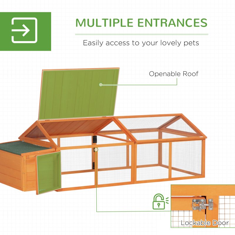 PawHut Chicken Run, Wooden Chicken Coop with Nesting Box, Openable Roof for 4-8 Chickens, Rabbits, Ducks, for Garden - Orange