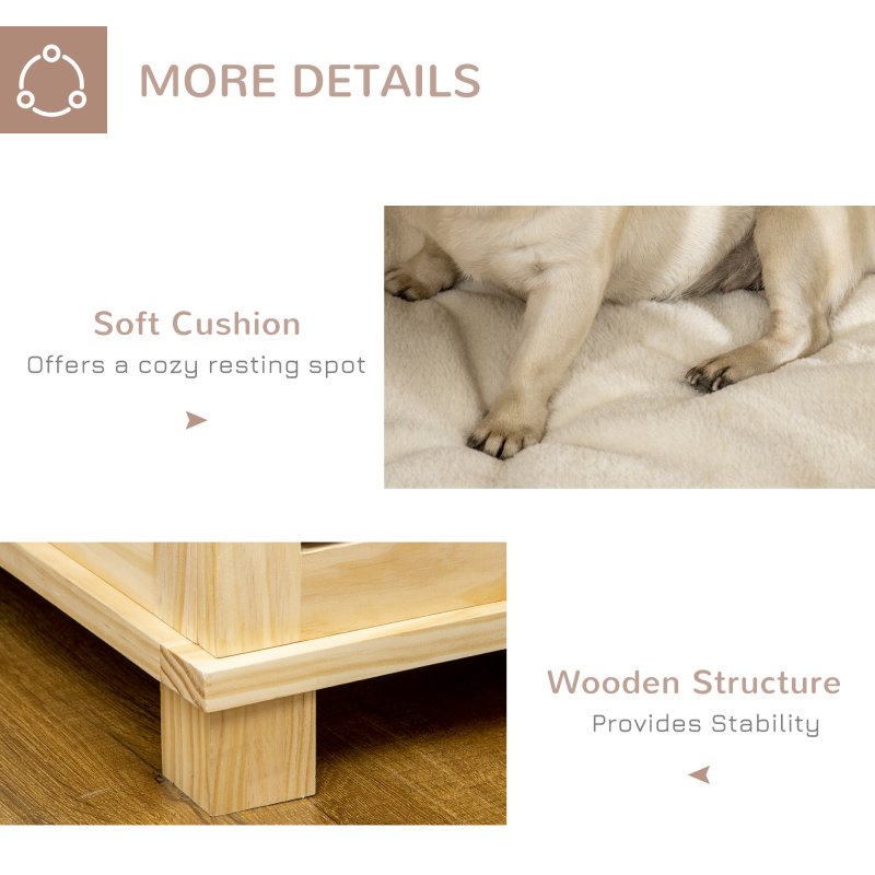 PawHut Wooden Dog Crate End Table w/ Double Doors, Furniture Style Dog Crate for Medium Dogs, Indoor Use w/ Soft Washable Cushion
