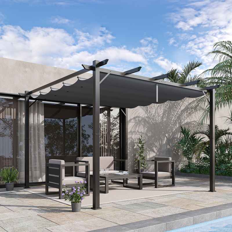 Outsunny 3 x 3(m) Aluminium Pergola Canopy Gazebo Awning Outdoor Garden Sun Shade Shelter Marquee Party BBQ, Dark Grey