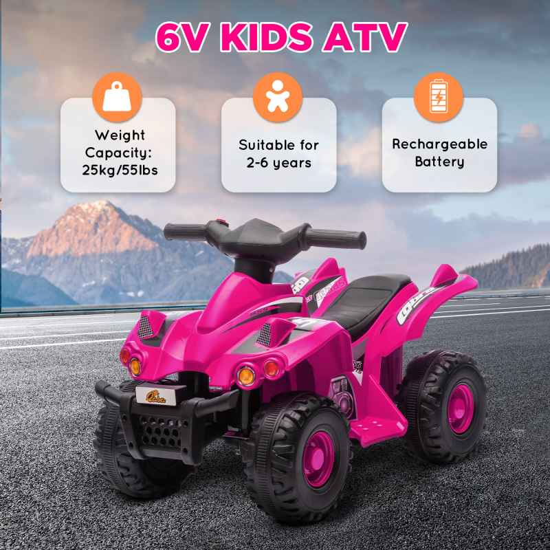 AIYAPLAY 6V Electric Quad Bike for Kids, Kids Electric Car Ride on ATV with Music, Forward Function, for Ages 2-6 Years, Pink
