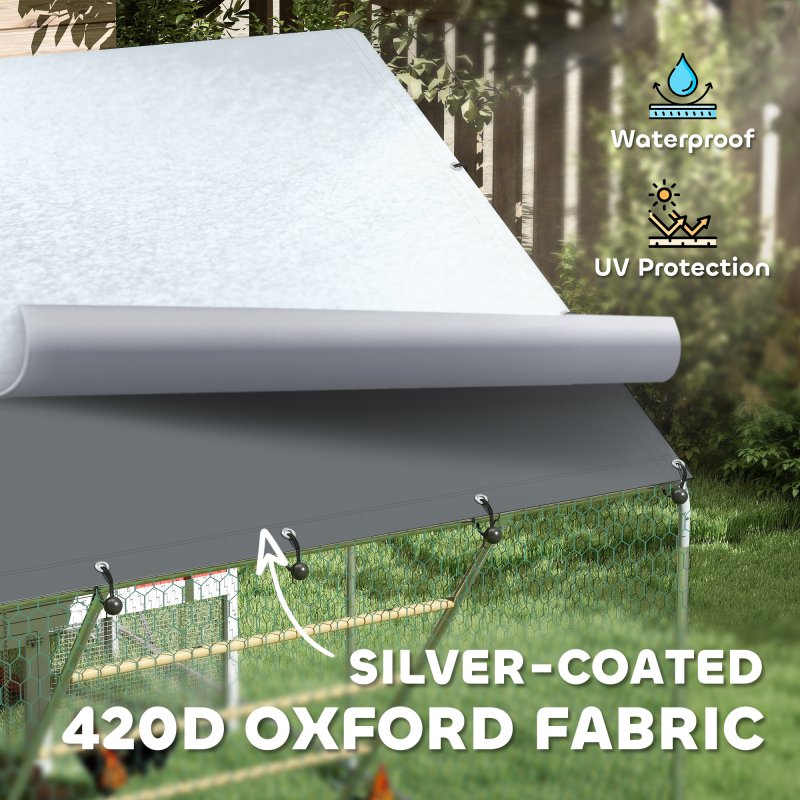 PawHut Walk-in Chicken Run, Galvanised Chicken Coop with Water-Resistant and UV-Resistant Cover, Feeding Door, Hanging Feeder, Perch, Hen Poultry House, for 6-8 Chickens, Ducks, Rabbits, Geese