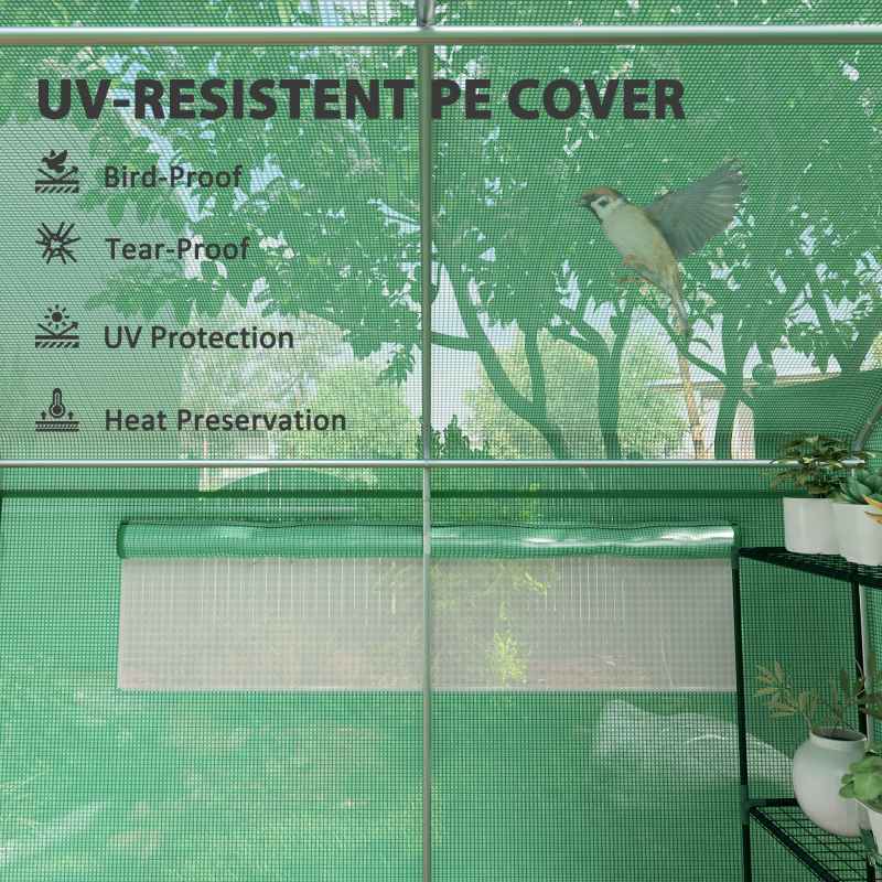 Outsunny 6 x 3 x 2m Polytunnel Greenhouse with 3 Roll-up Doors and Mesh Windows, Walk-in Garden Tunnel Warm House Tent with UV-resistant PE Cover and Galvanised Steel Frame, Green