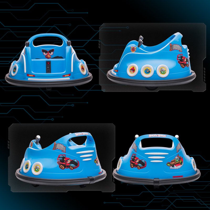 AIYAPLAY Angry Bird Licensed 12V Kids Bumper Car, 360 Rotation Waltzer Car with Joysticks, Remote Control, Music USB LED Lights, for 3-5 Years Old - Blue