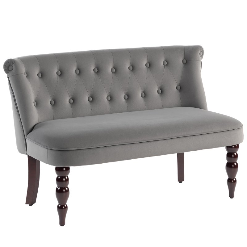 HOMCOM Loveseat with Wood Frame, Compact 2 Seater Sofa, Button Tufted Chaise Lounger with Carved Legs, Vintage Design for Bedroom Living room, Charcoal Grey
