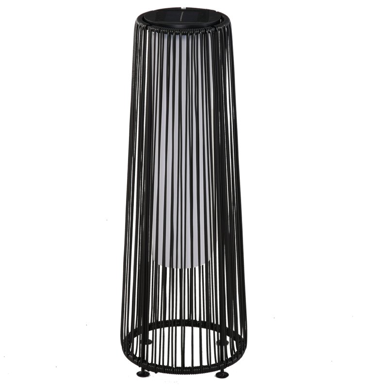 Outsunny Garden Rattan Lamp, 61 cm Tall Solar Rattan Floor Lamp, Solar Garden Light with Auto On/Off LED Light, IP44 Waterproof for Outdoor, Porch, Pathway, Terrace, Black