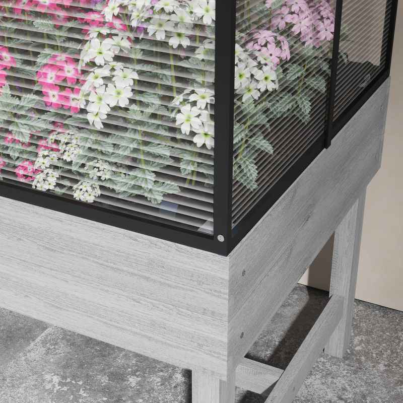 Outsunny Raised Garden Bed with Cold Frame Greenhouse, Elevated Wood Planter Box with Polycarbonate Panel and Top Vent for Vegetables, Flowers, Herbs, 120 x 60 x 103cm, Distressed Grey